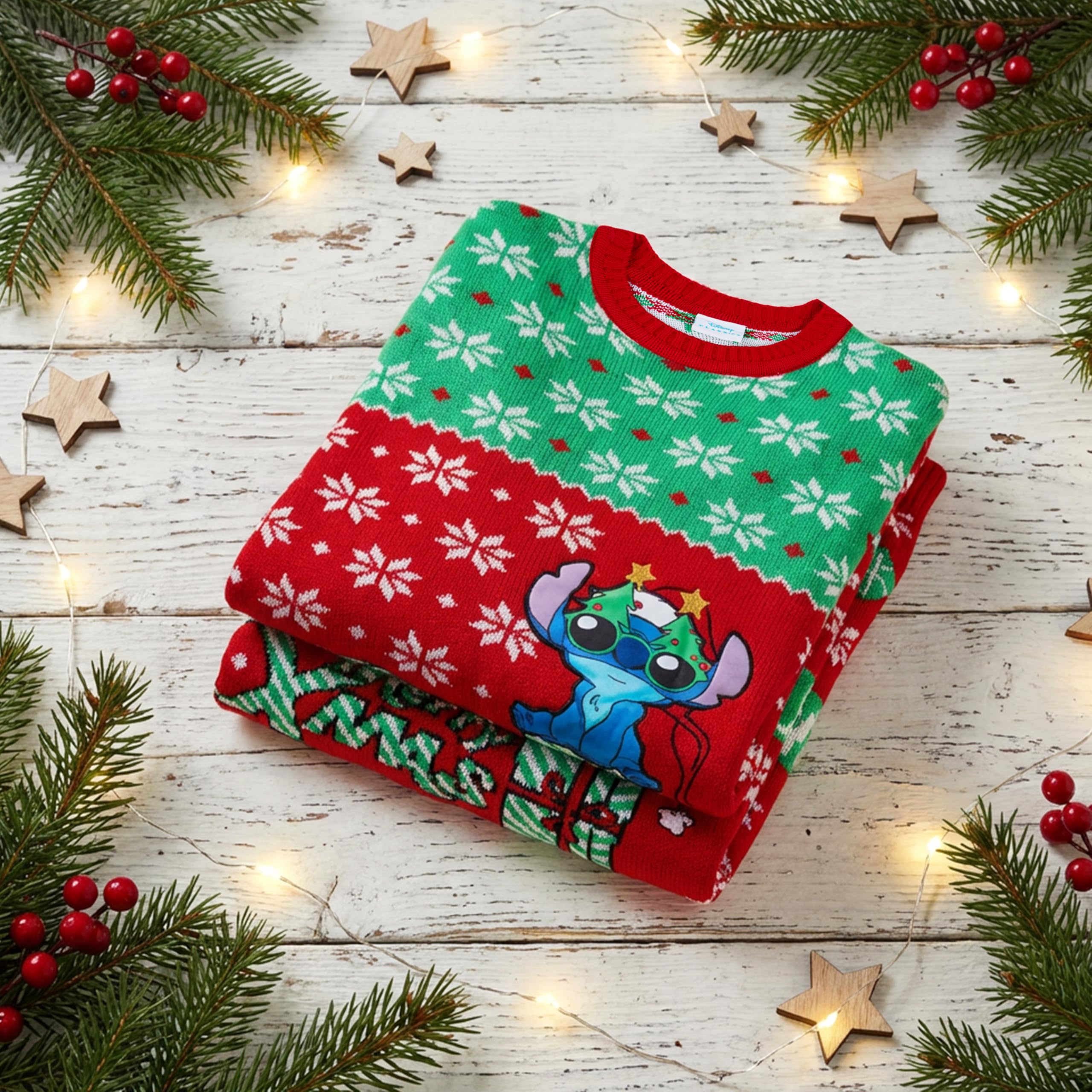 Disney Stitch Jersey de Navidad para Niñas, Suéter con Cuello Redondo