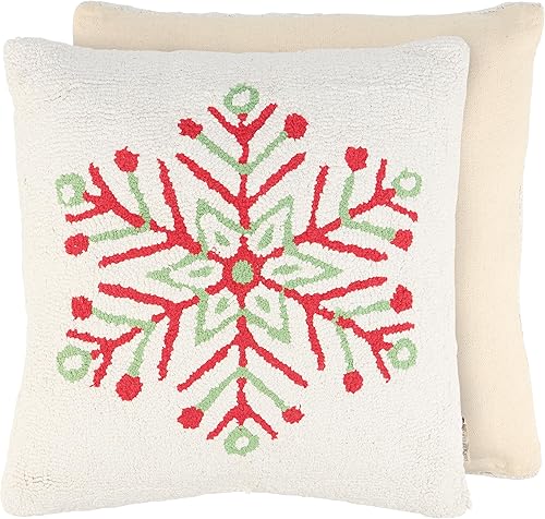 Primitives by Kathy Decorative Pillow, Bright SnowflakePastel Colors Raised EmbroideryZipper CoverChristmas Home décor Retro Fun Seasonal Accent
