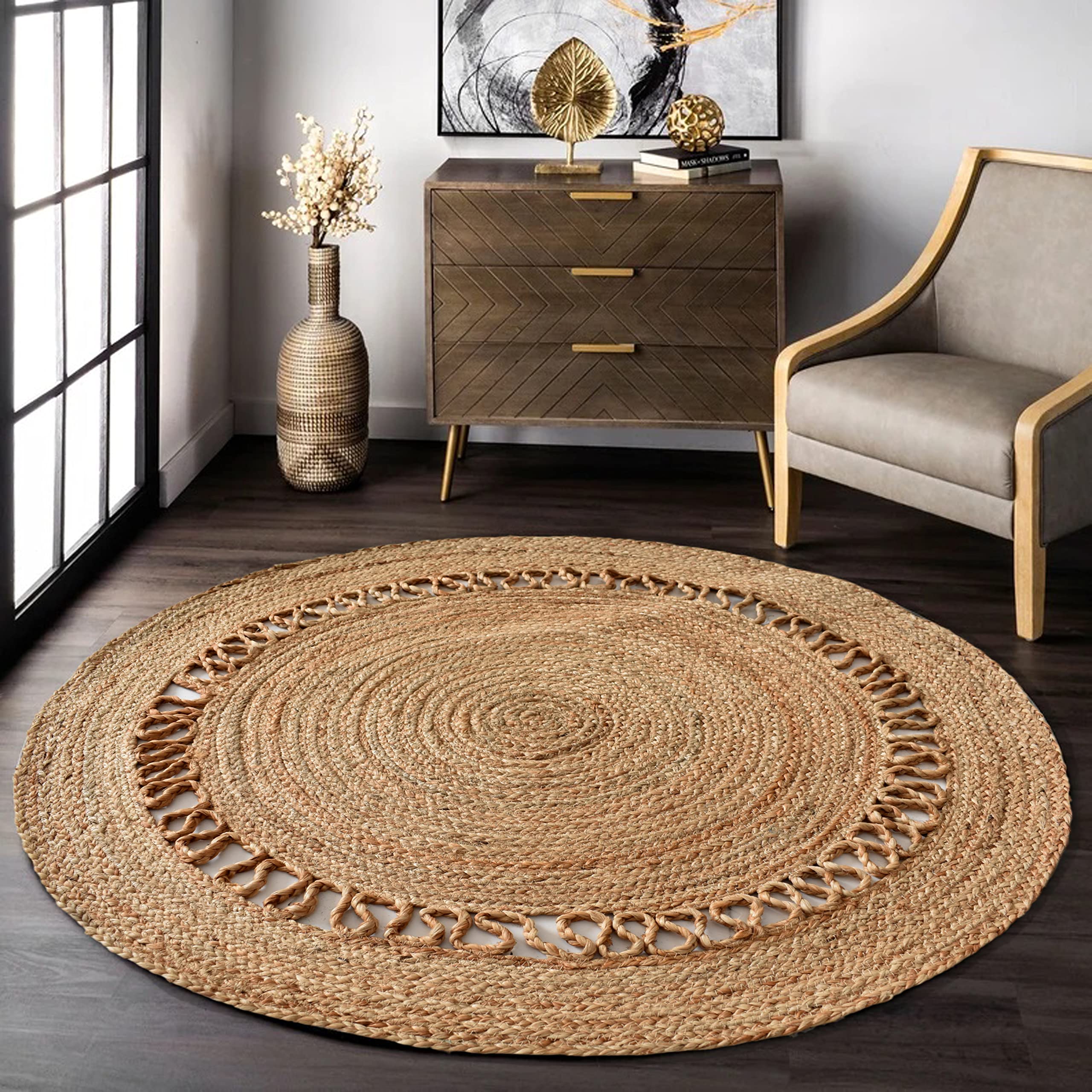 Natural Jute Woven Safari Rug Hand Braided Round Area Rug for Home Décor Reversible Rugs for Kitchen Living Room Entryway 90 CM (B0C5TK65ZK) Amazon Price History, Amazon Price Tracker