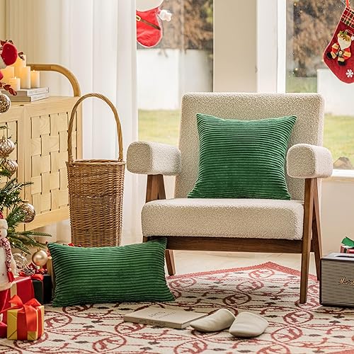 Vista 211 de Home Brilliant - Juego de 2 fundas de almohada de 24 x 24 pulgadas / 61 x 61 cm., de terciopelo de pana a rayas, cojín cuadrado decorativo, funda