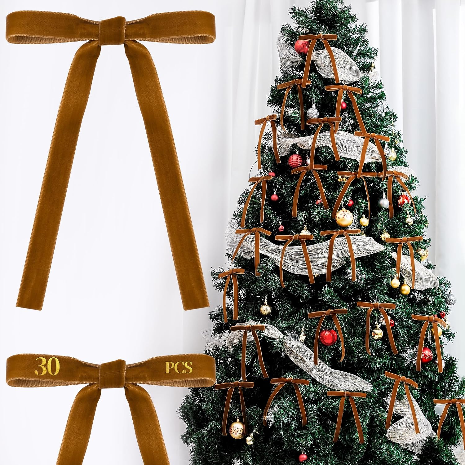 AYGXU 30pcs Velvet Bows for Christmas Decor,Twist tie Bows,Vintage Christmas Bow Tree Decorations,premade Bow for Gift Wrapping,Table,Garland,Fireplace Decor.Burgundy(5/8" W,5.1 * 7in)