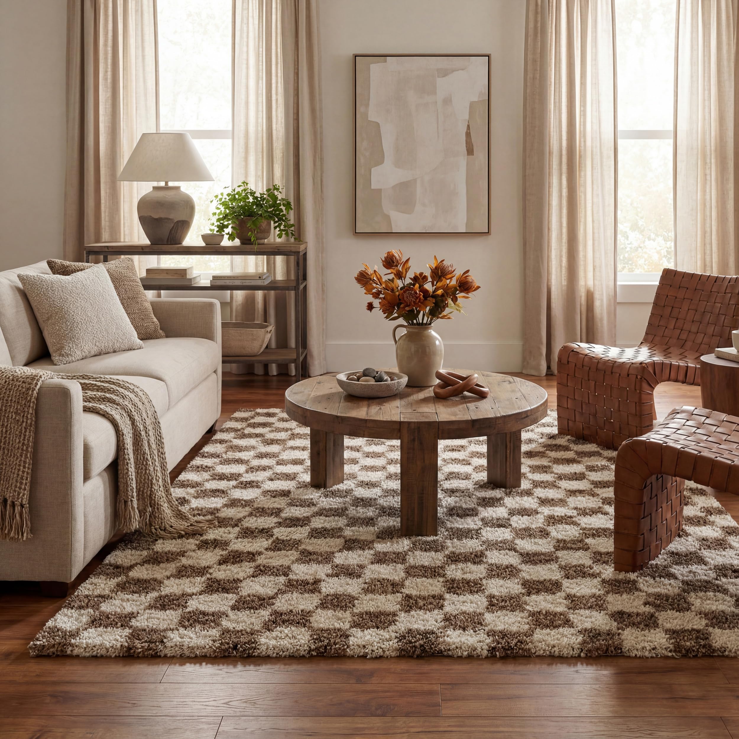 Nuloom Adelaide Beige/Brown, 10' x 14', Checkered, Shag, Soft and Cozy, High Traffic, Stain Resistant, Easy Clean, Durable Area Rug for Bedroom,