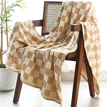 Folkulture Throw Blanket for Couch 50" x 60" |100% Recycled Cotton Couch Chritmas Throw Blanket for Chair, Boho Throws Blankets for Bed,Sofa, Lightweight| Guest Room Must Haves Blanket | Biscuit