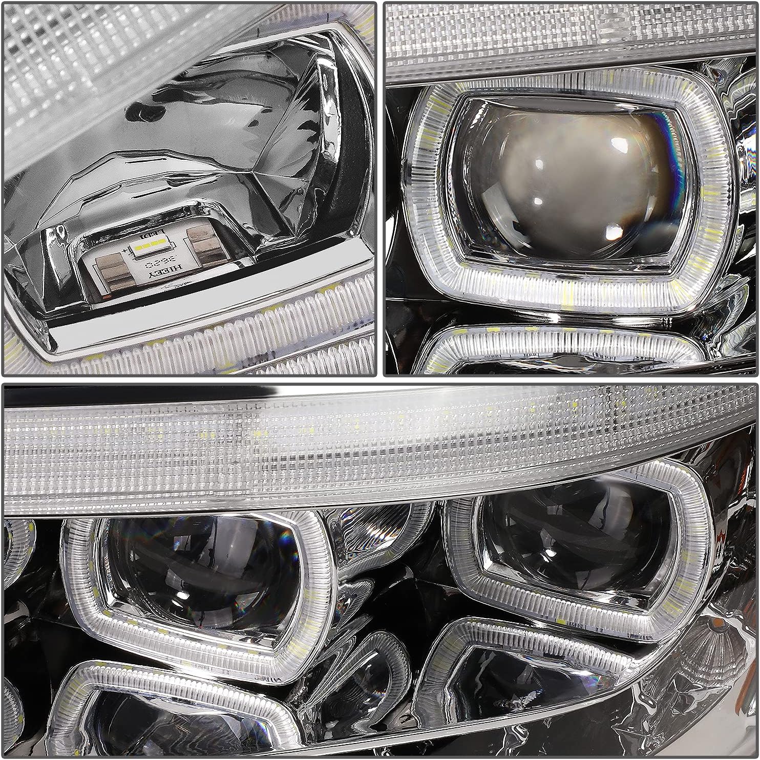 DNA MOTORING HL-HAY-011-CH Pair of LED Dual Projector Sequential Chase Turn Signal Chrome Headlights w/Quad Halo DRL Compatible with 99-20 Peterbilt 325-387