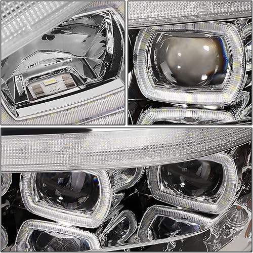 Miniatura 7 de DNA MOTORING HL-HAY-011-CH Par de faros LED de doble proyector secuencial de señal de giro de persecución cromada con Quad Halo DRL compatible con