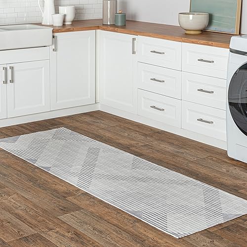 nuLOOM Azzie Modern Zig Zag - Alfombra lavable a máquina, 2 pies 6 pulgadas x 8 pies, color beige