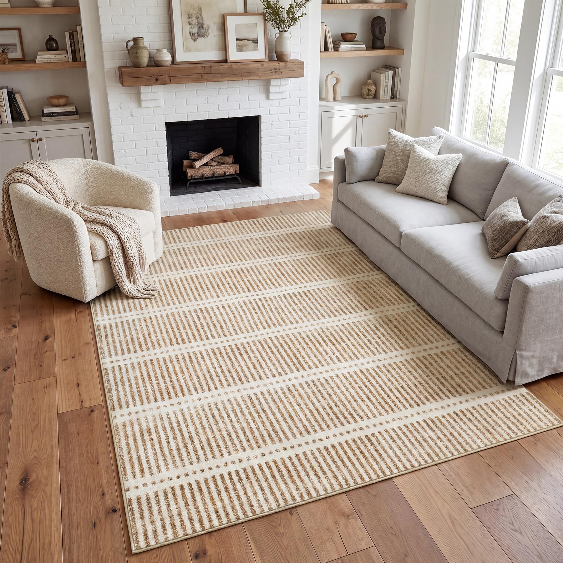 Tribesigns Alfombra moderna de 160 x 230 cm, para salón, dormitorio, comedor, alfombra suave y antideslizante, estilo casa de campo a rayas ultradelgada, con certificación Öko-Tex