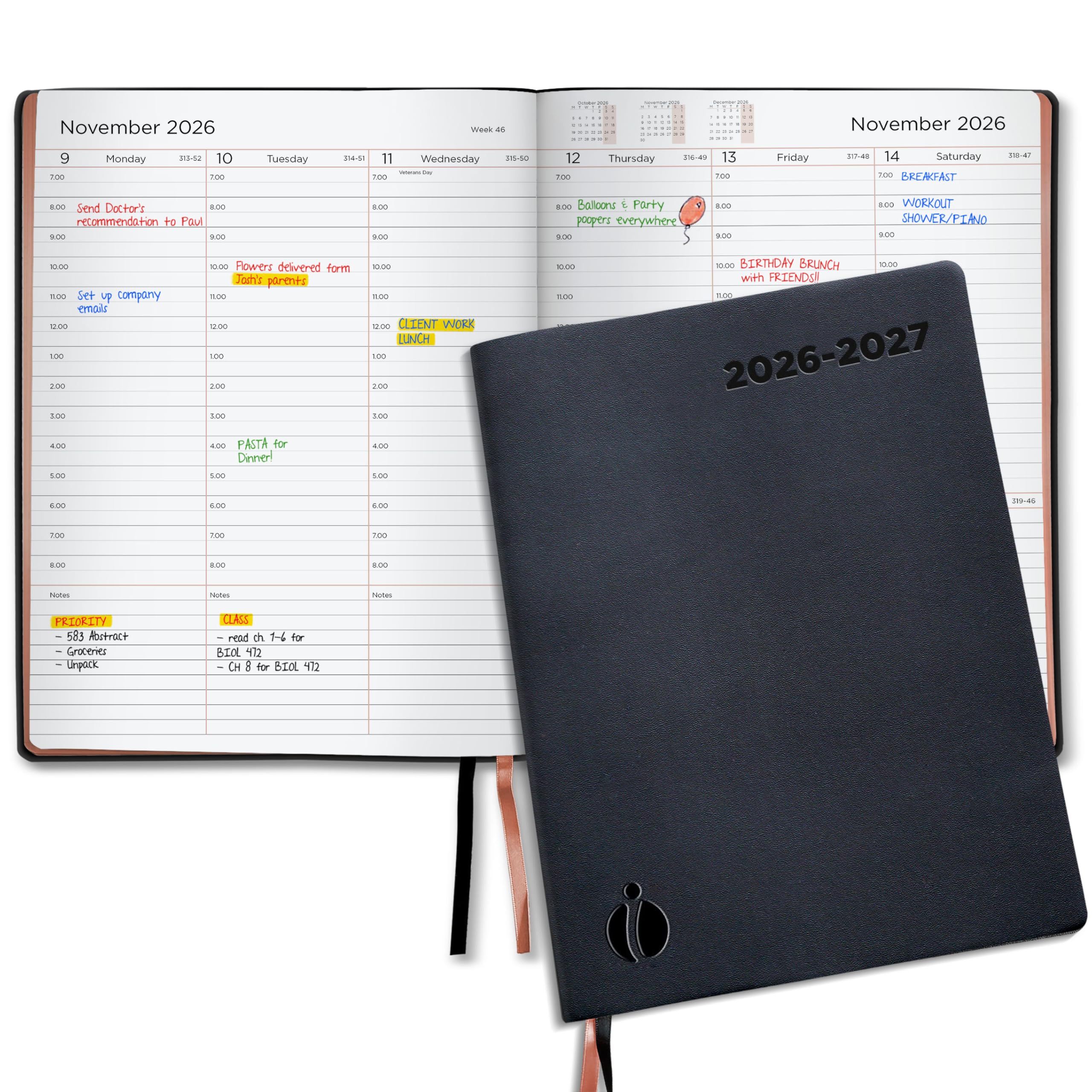 Agenda accademica 2026-2027, edizione oro rosa, agenda settimanale e mensile, agenda oraria, calendario con copertina morbida, design semplice per la produttività, giugno 2026 - luglio 2027, 8,5 x 11