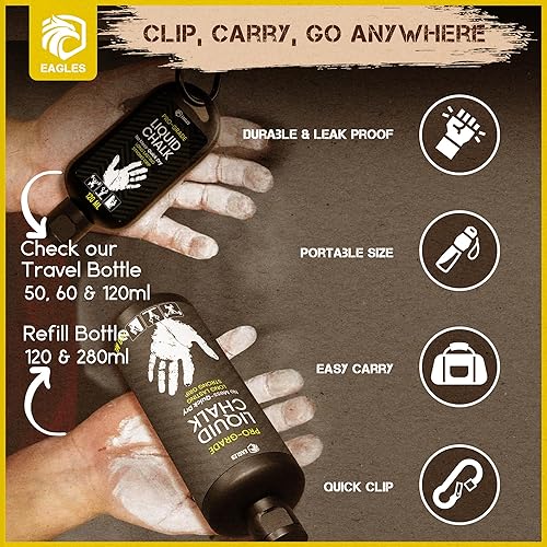 Miniatura 8 de EAGLES Pro Grade Gym Liquid Chalk 50, 120 or 280ml Mess-Free Chalk for Weightlifting, Gymnastics Rock Climbing, Pole Grip, Sports Dries in Seconds -