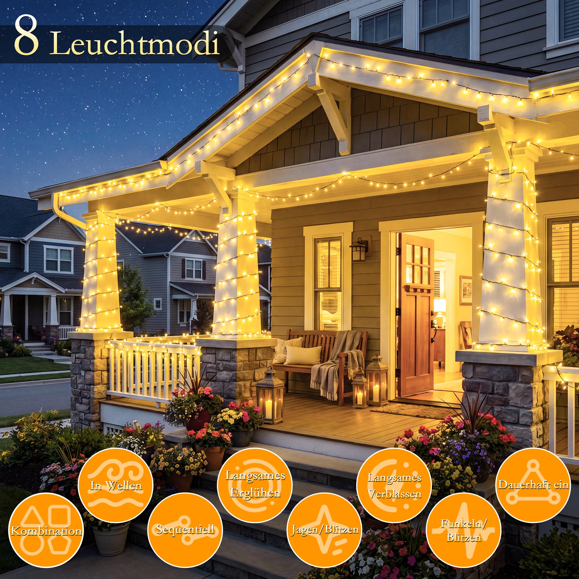 Lichterkette Außen 800 LED - 80M Llichterkette Aussen Wetterfest 8 Modi IP44 Wasserdicht Timer Dimmbar Lichterkette Außen Outdoor für Weihnachtsbaum Garten Terrasse Baum Hof Party