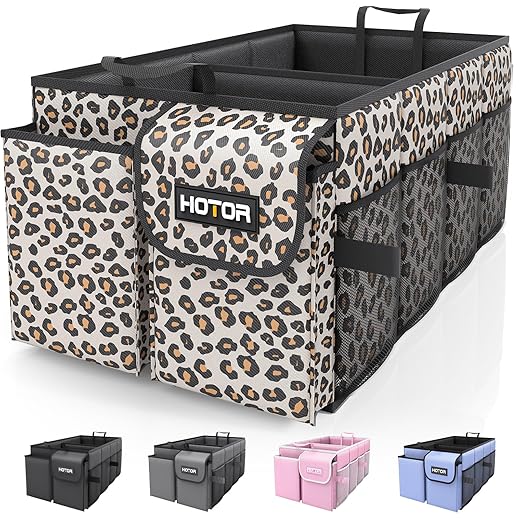 HOTOR Trunk Organizer - Car Organizer, Foldable Trunk organizer for SUVs & Sedans, Sturdy Car Organization for Car Accessories, Tools, Sundries, Brown Leopard, 2 Compartments, 21.3"×12.6"×10.6"