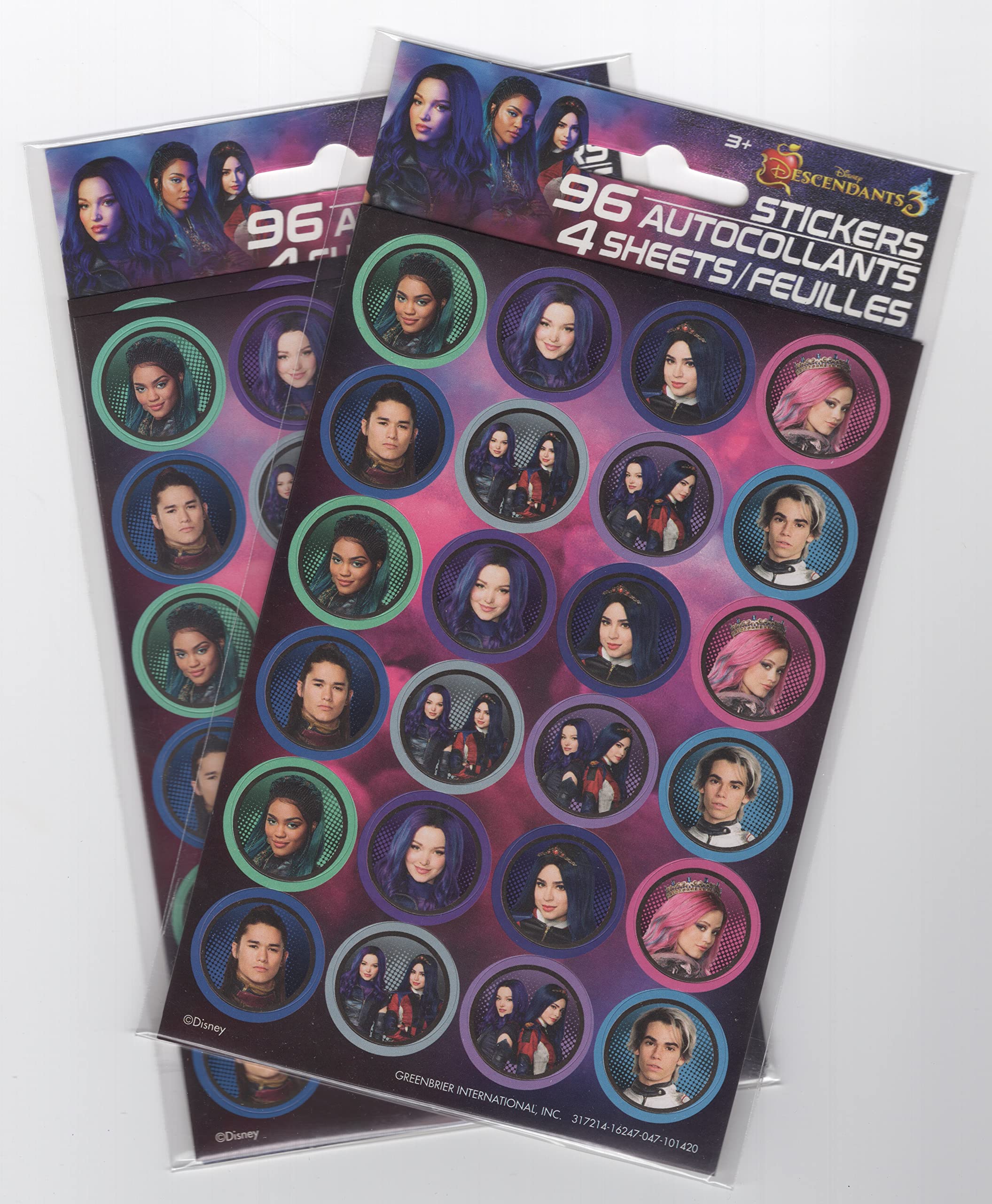 Greenbrier International, Inc.Pack of 2 Descendants 3 Stickers Sheet - 192 Stickers Included - (2-Pack) Featuring Mal, Evie, Jay, and Carlos