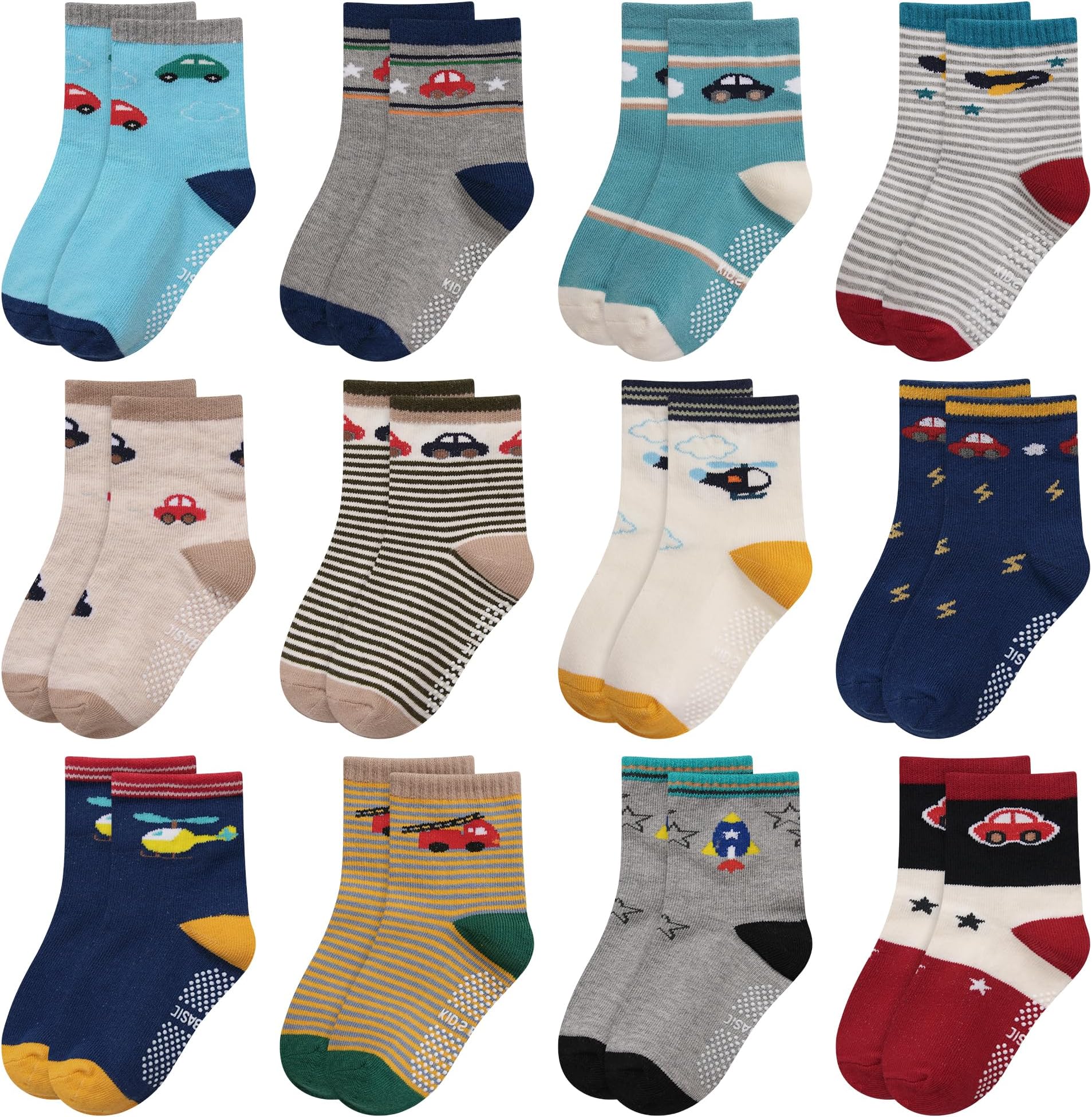 HYCLES Baby Girp Socks 12 Pairs for Boys Girls 0-7 Years Toddler Infant Kids Children Non Skid Anti-slip Socks