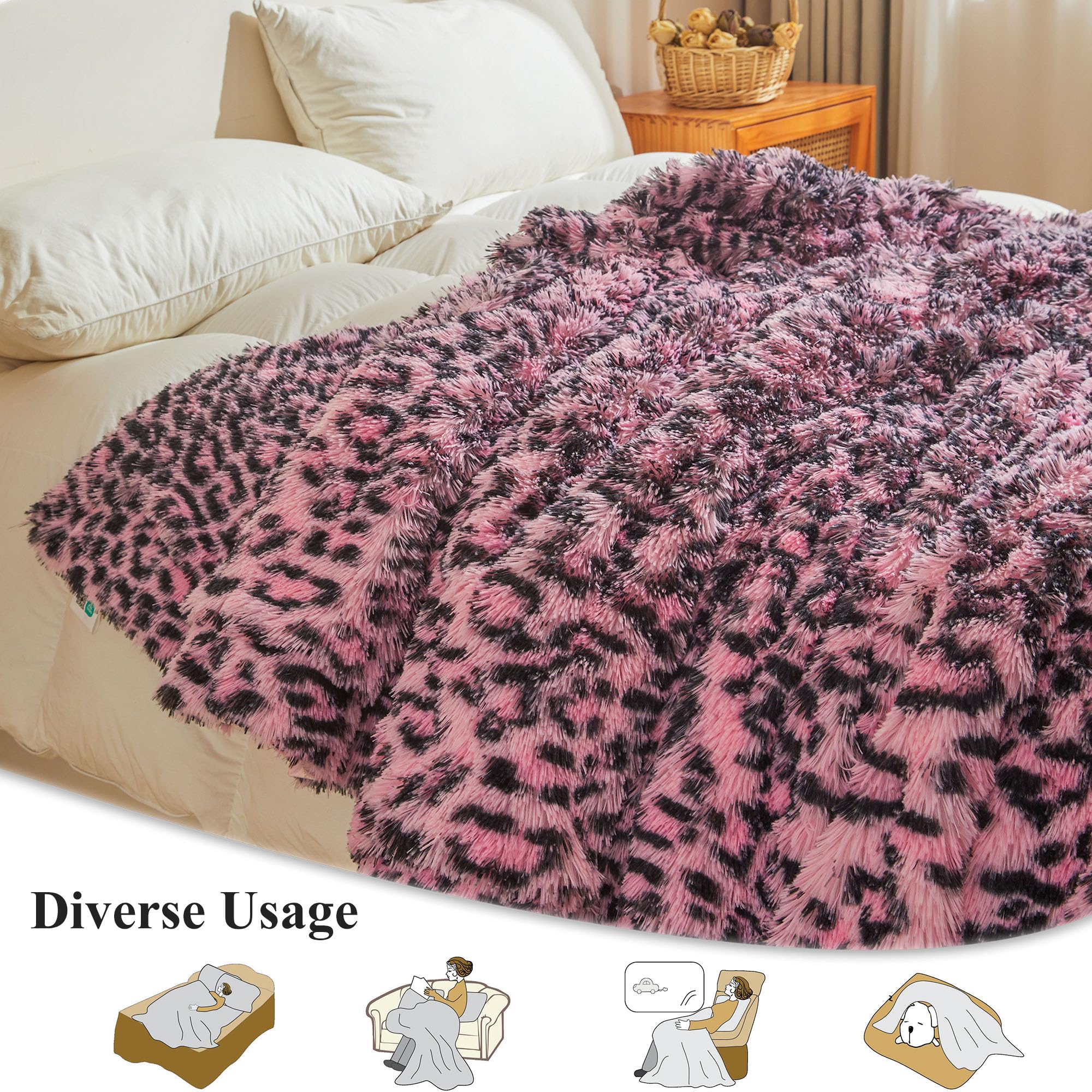 Amazon.com: XeGe Luxury Faux Fur Leopard Print Blanket, Soft