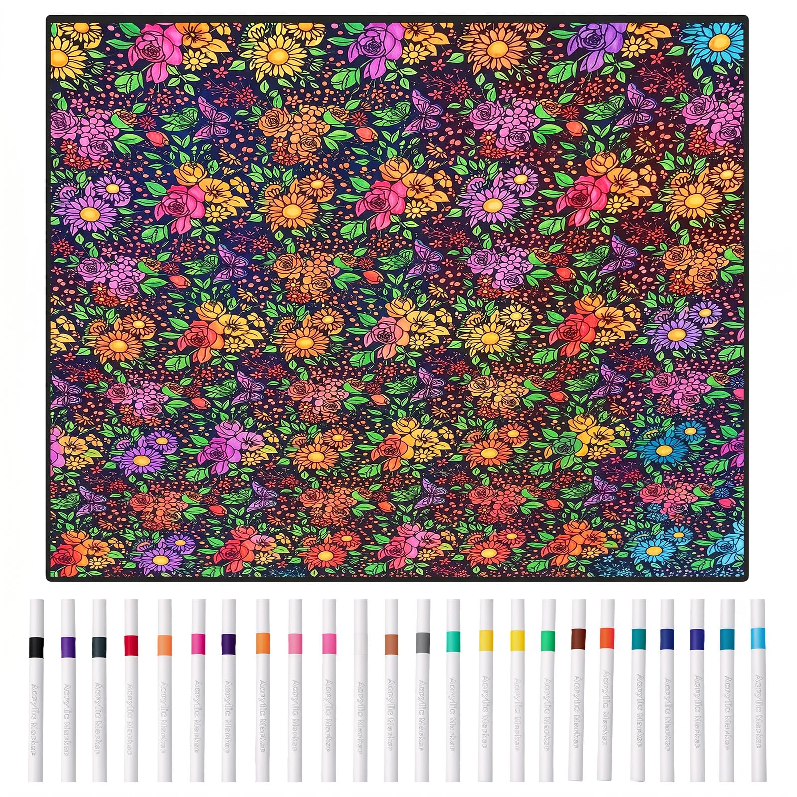 YUNYOUC DIY Colouring Blanket with 24 Colour Markers 156x125cm Colour Your Own Throw Blanket Arts and Crafts Activity Set Personalised Soft Polyester Throw‌ Home Decor Gifts for Christmas(Style K)