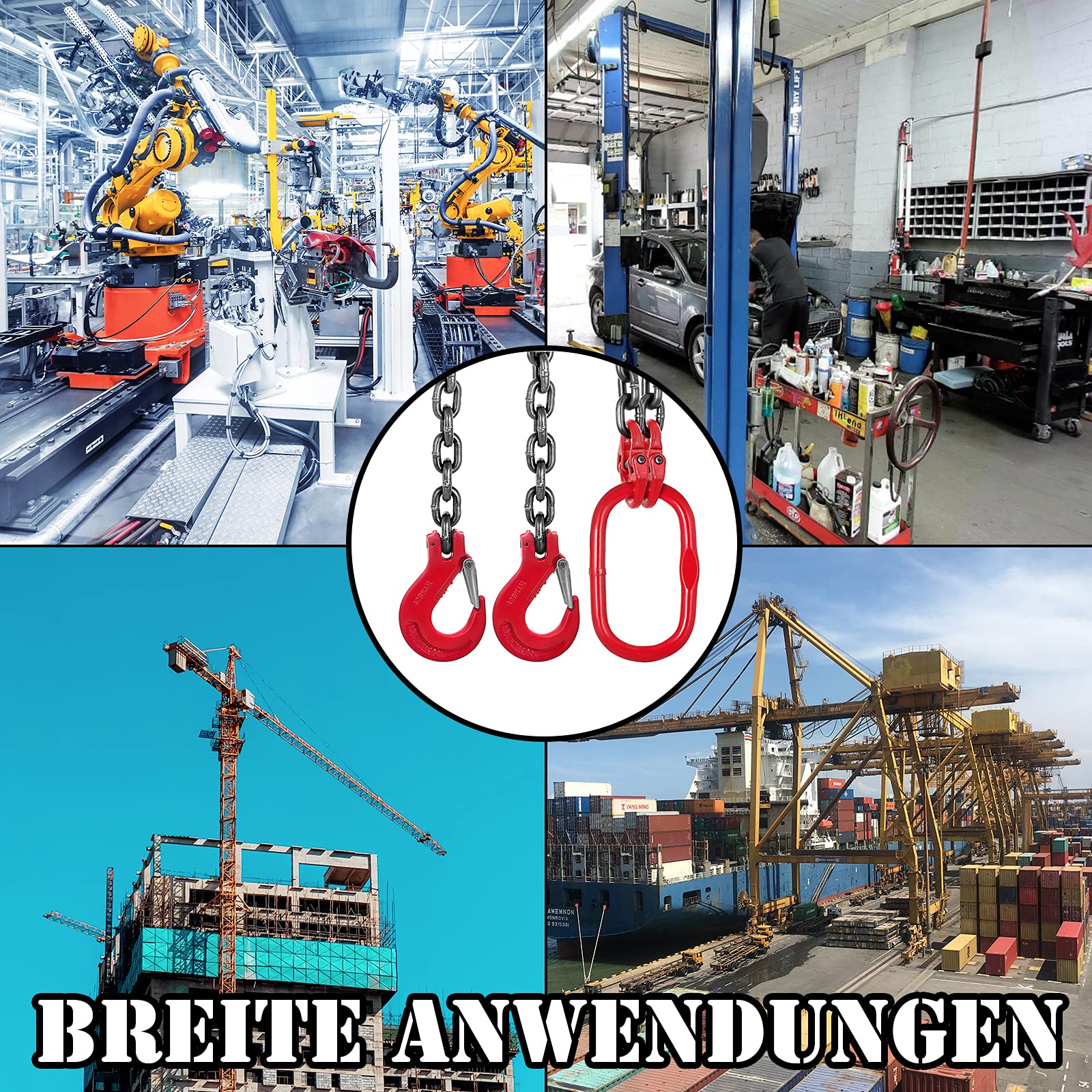 G80 Kettengehänge 1M 2 Strang Anschlagketten 8mm Krankette 3.3ft Transportieren von Lasten