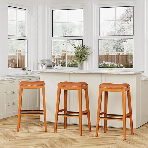 Miniatura 87 de DTY Indoor Living Durango - Taburete de cuero regenerado, taburete de mostrador de 24 pulgadas, acabado espresso, asiento de cuero negro Acabado