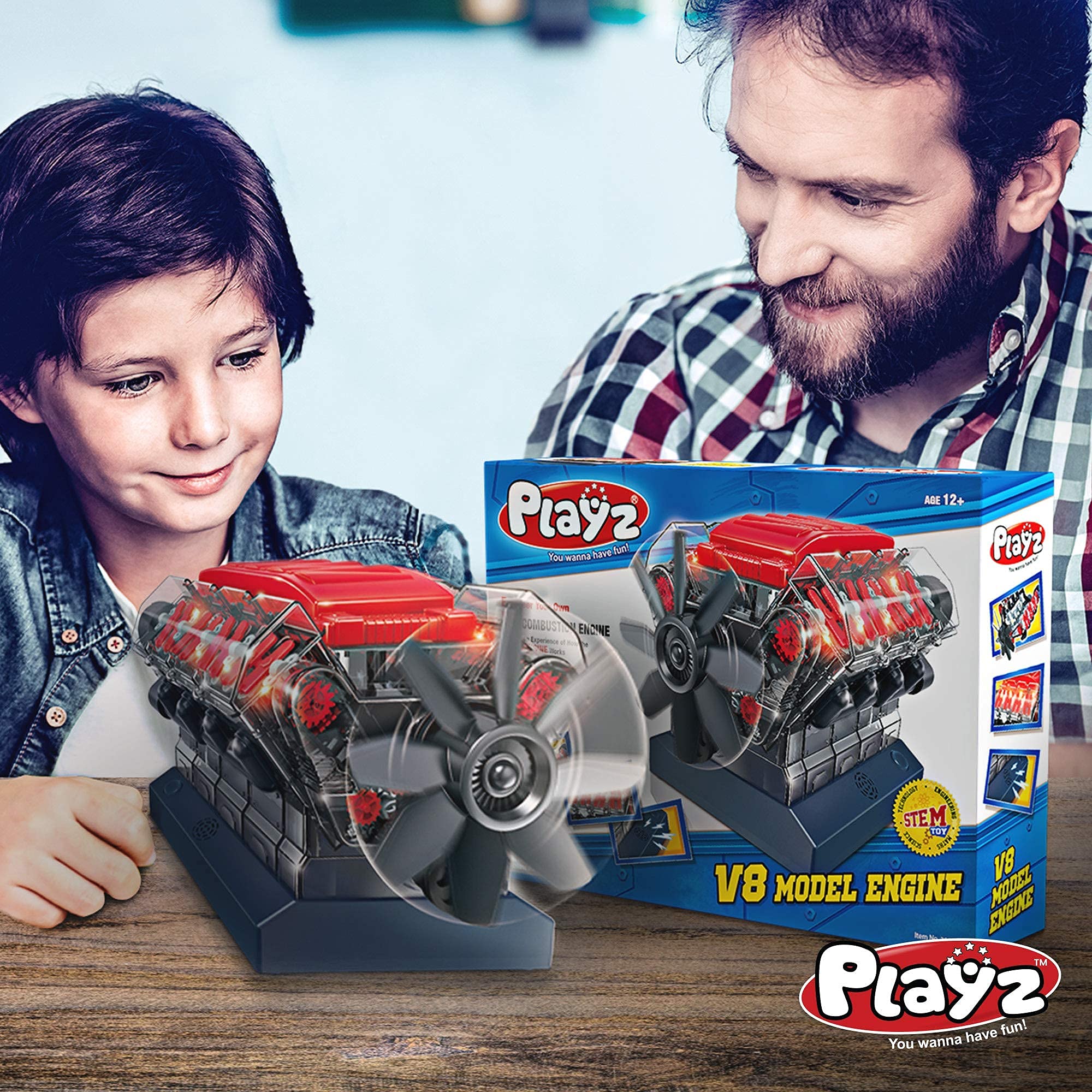 Playz V8 Combustion Engine Model Building Kit STEM Hobby Toy for Kids