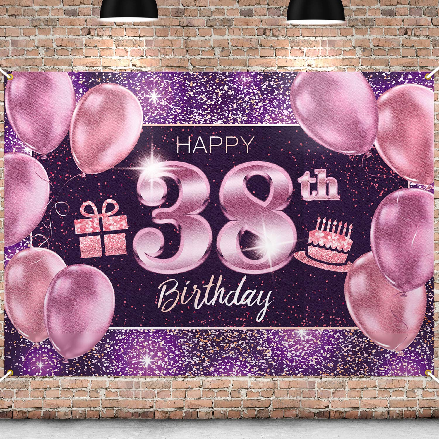 PAKBOOM Happy 38th Birthday Banner Backdrop - 38 Birthday Party Decorations Supplies for Women - Pink Purple Gold 4 x 6ft