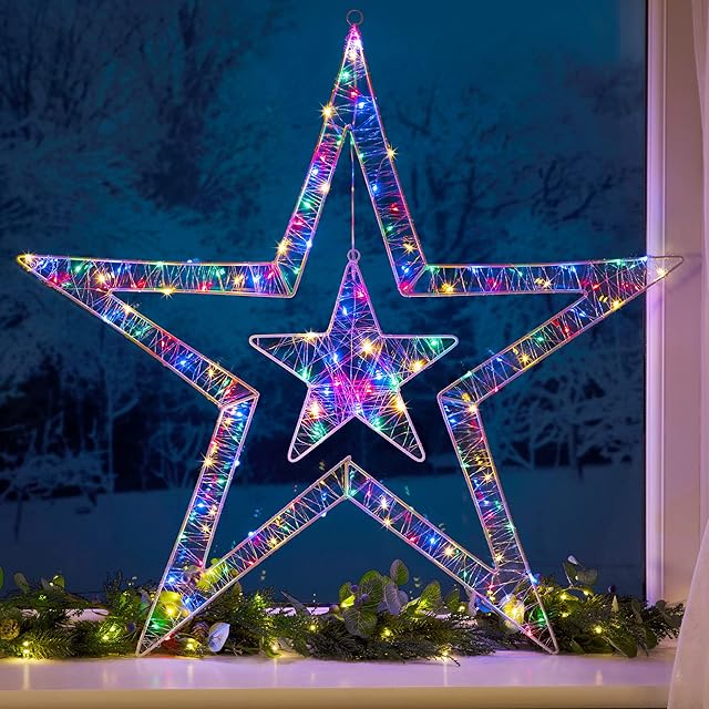 Christow Christmas Star Window Light, 80cm Wall Decoration, Micro LED Silhouette, Indoor and Outdoor, Mains Operated (Multi Coloured)