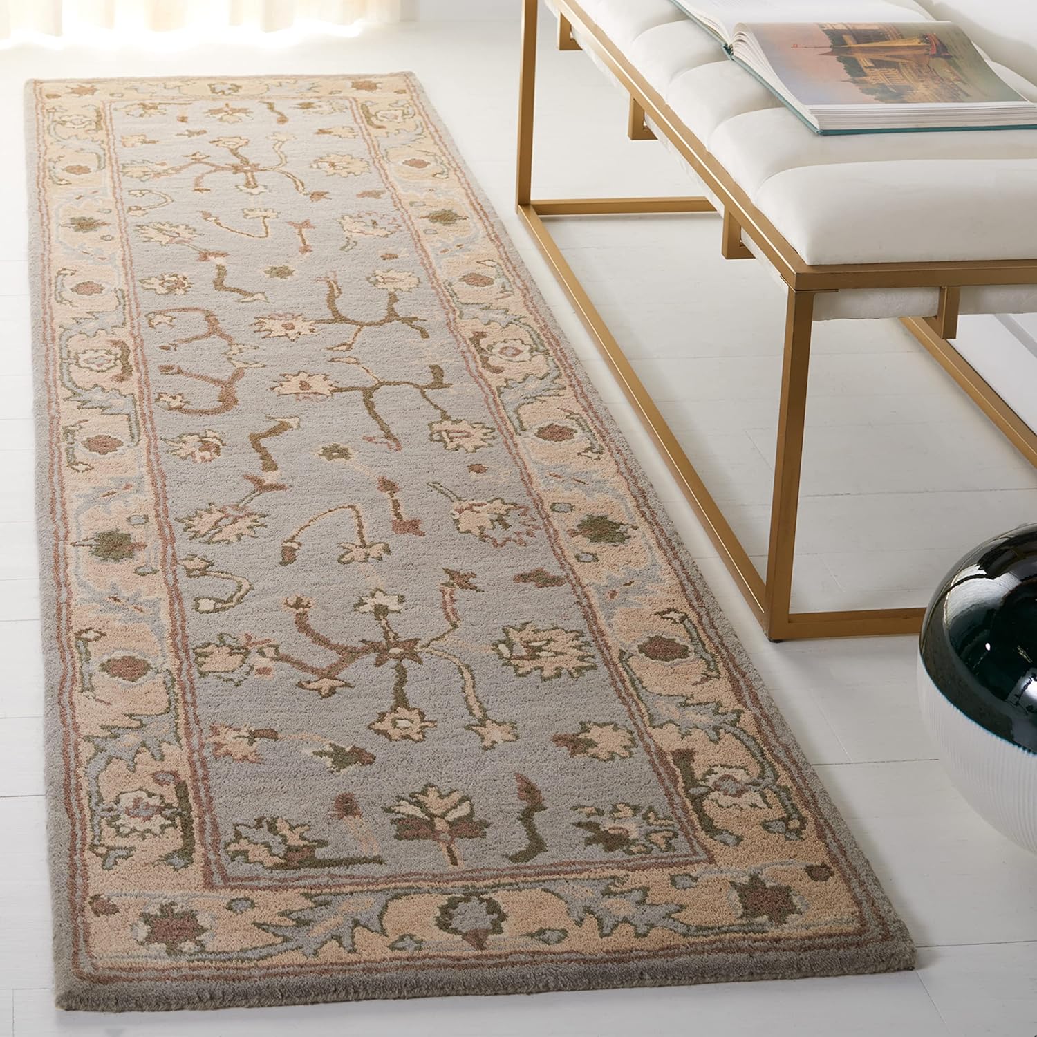 SAFAVIEH Heritage Collection Runner Rug - 2'3" x 12', Beige & Grey, Handmade Traditional Oriental Wool, Ideal for High Traffic Areas in Living Room, Bedroom (HG865A)