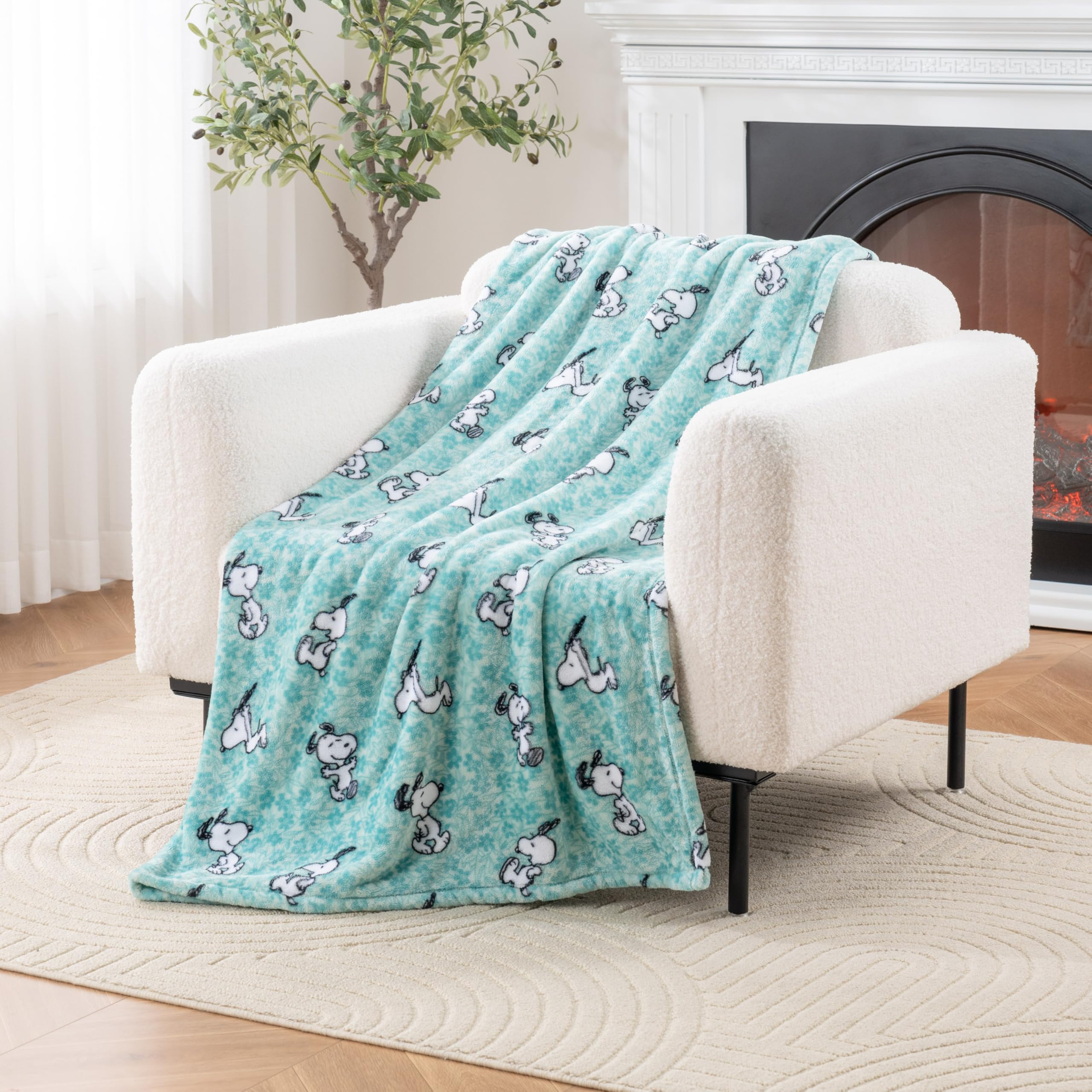 Berkshire Blanket Peanuts® VelvetLoft® Cute Character Snoopy Plush Throw Blanket,Snoopy Springtime Floral Dance Large Blue,Throw 55 in x 70 in (Official Peanuts® Product)