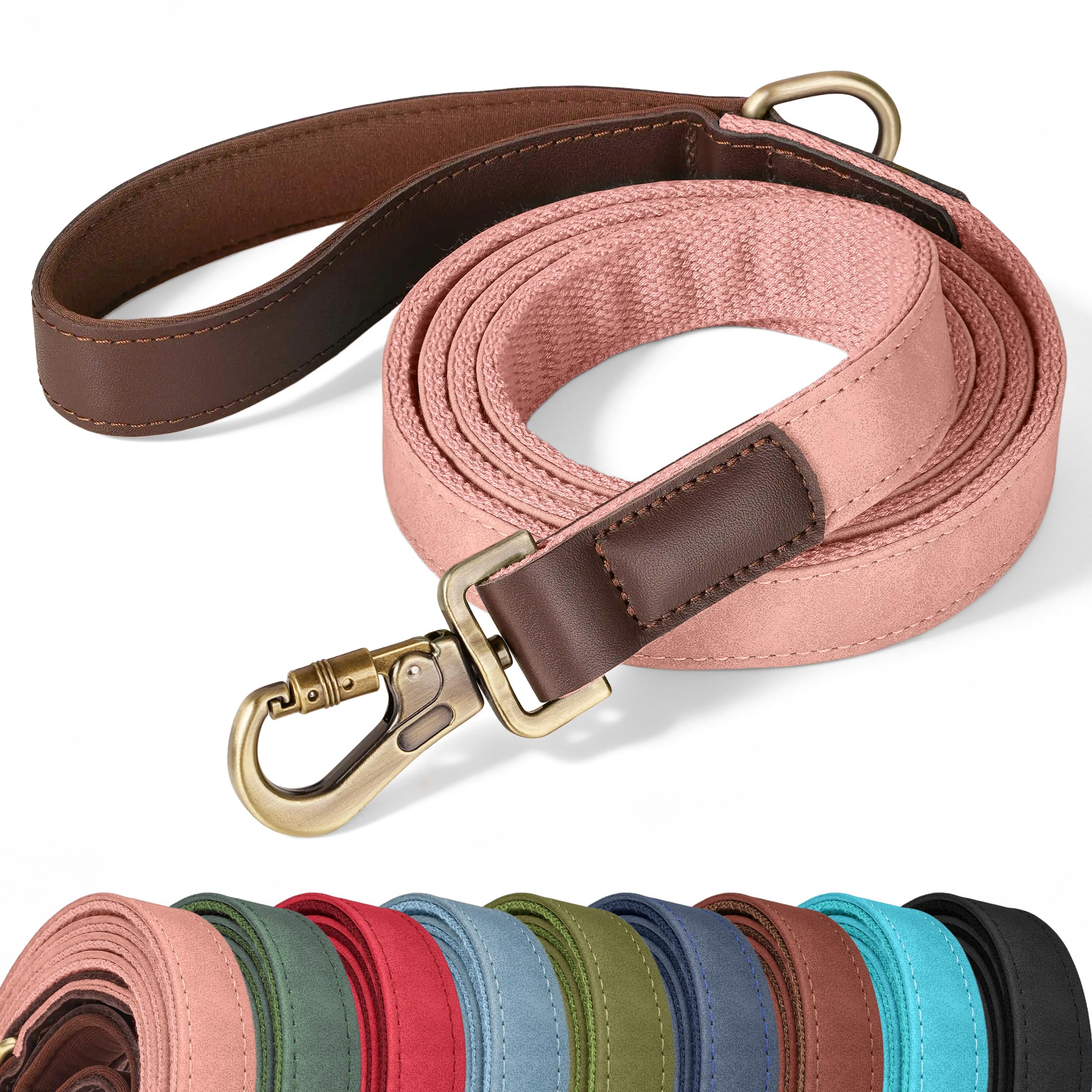 Didog PU Leather Dog Leash for Large Dogs, 6ft Soft Padded Handle, Pink