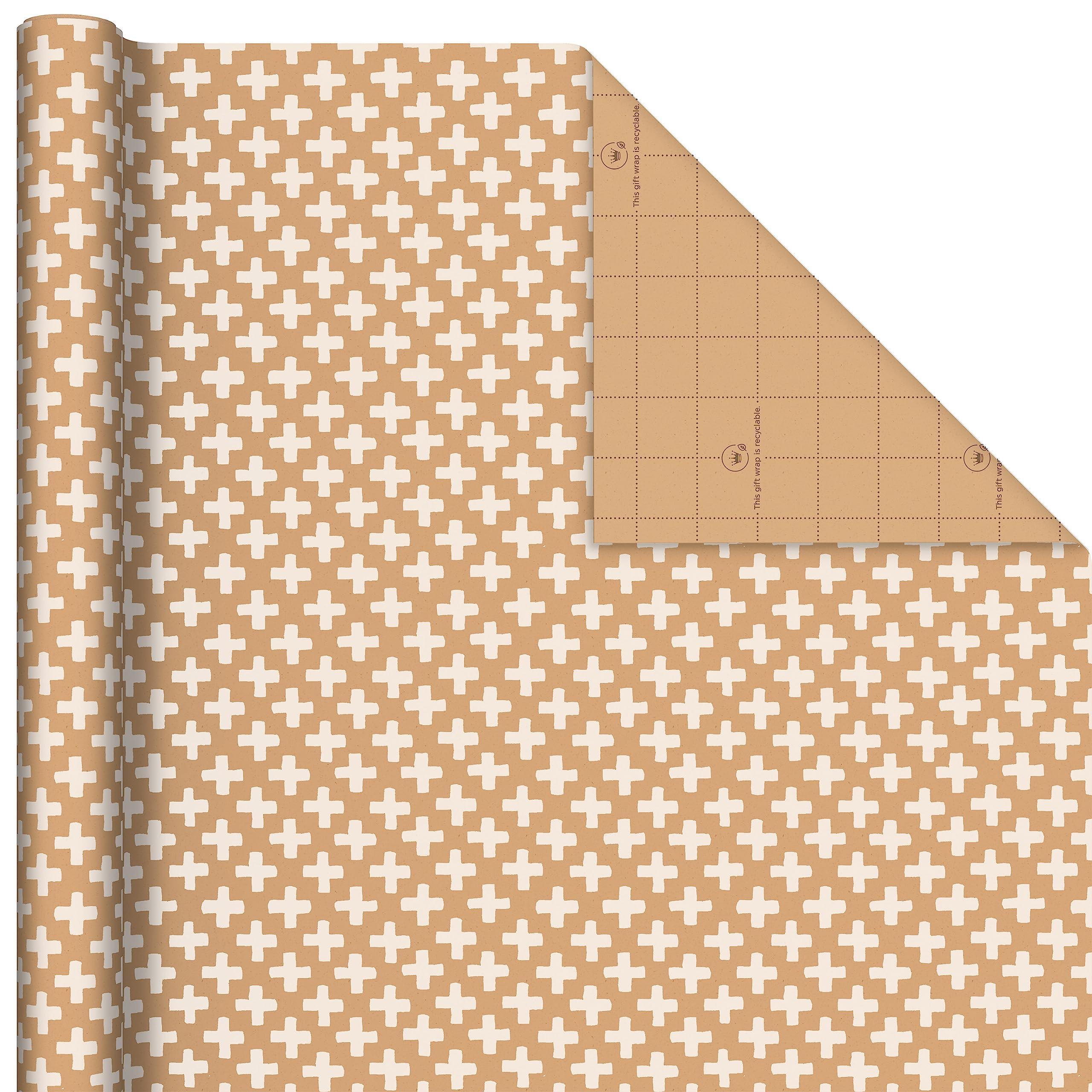 Hallmark Lot de 3 rouleaux de papier cadeau Kraft recyclable avec découpes au verso - Rayures grasses - Carreaux noirs et blancs - Pour anniversaires, fêtes prénatales, remises de diplômes, vacances