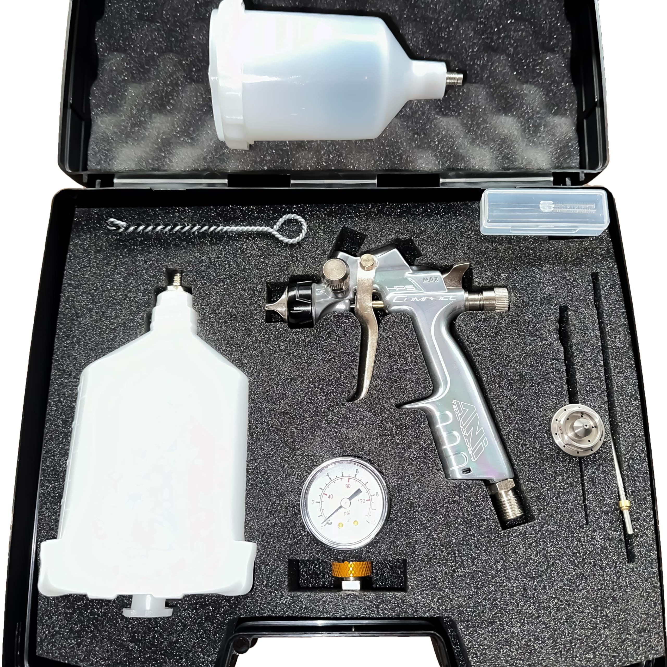 ANi Kit de pistola de pulverización compacta, vuelve a rociar con un pequeño compresor de 1,8 mm y 1,3 mm, imprimación y acabado, kit de retoque y repulverización.