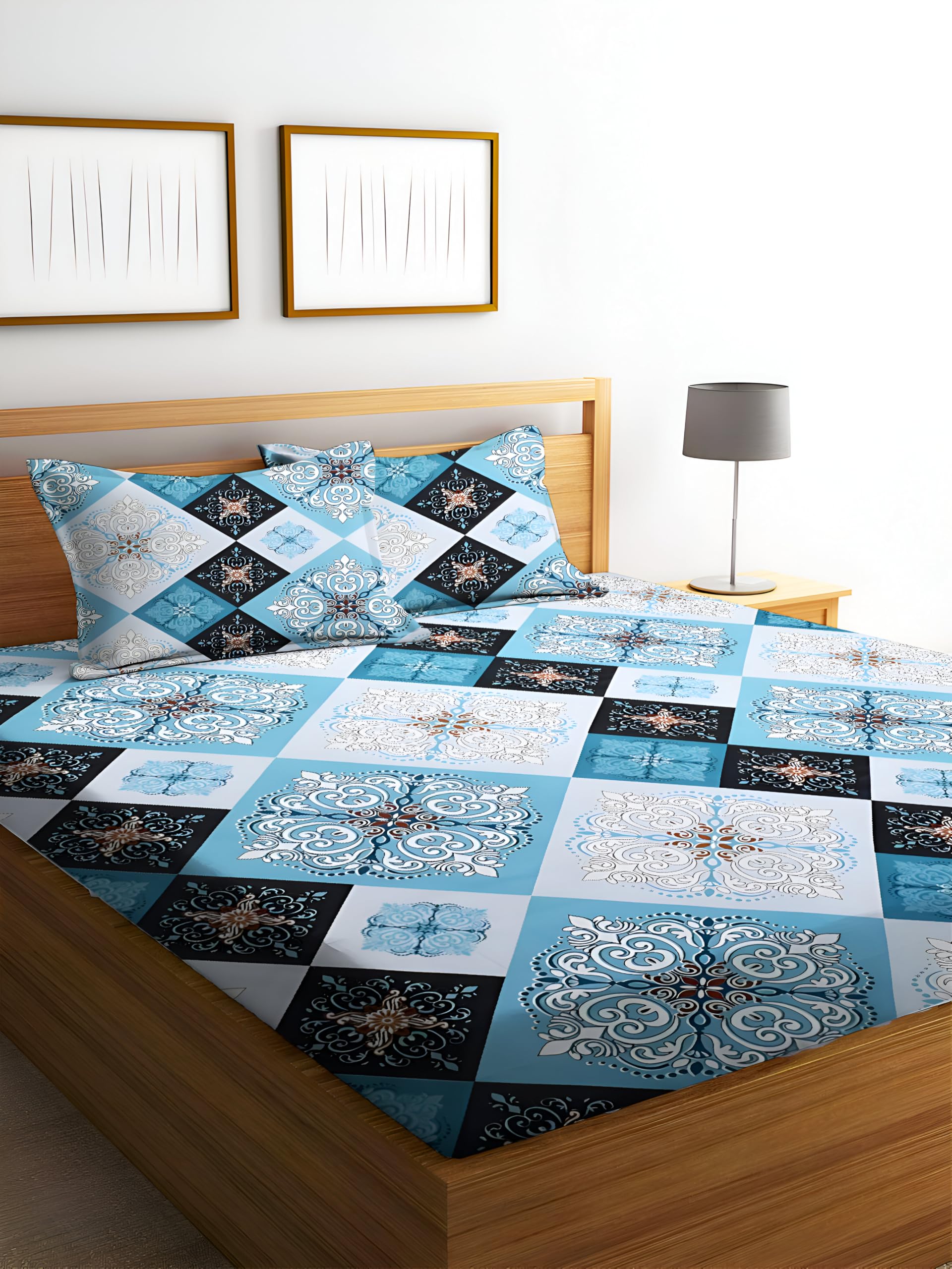 STARNSTYLE Polycotton 220 TC Floral Printed King Size Double Bedsheet with 2 Pillow Covers, (90 x 90 Inches, Wind