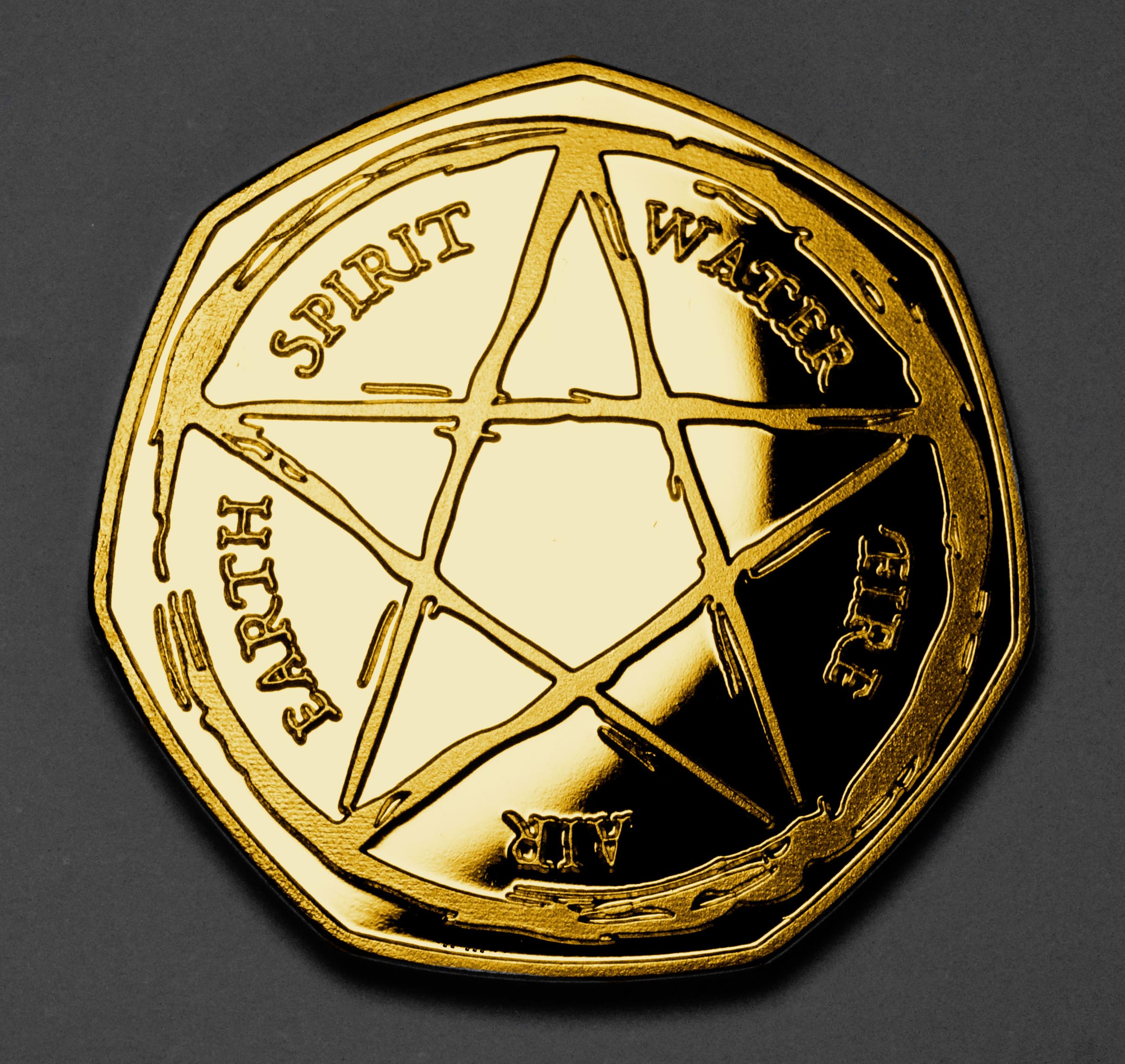 The Commemorative Coin Company MAGIC ELEMENTS 24ct Gold Commemorative. Pentagram, Circle of Life. Alchemy/Astrology. Energy/Life/Universe/Nature. Earth/Wind/Fire Gift/Present