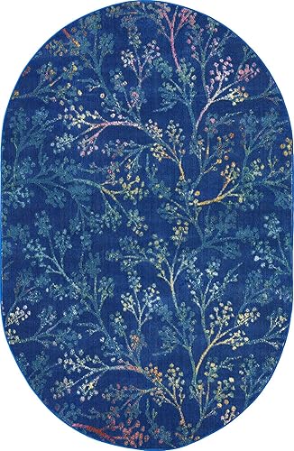 Miniatura 3 de Unique Loom Blossom Collection - Alfombra de área - Yoshino (4 pies 1 pulgada x 6 pies 1 pulgada, ovalada, azulverde)