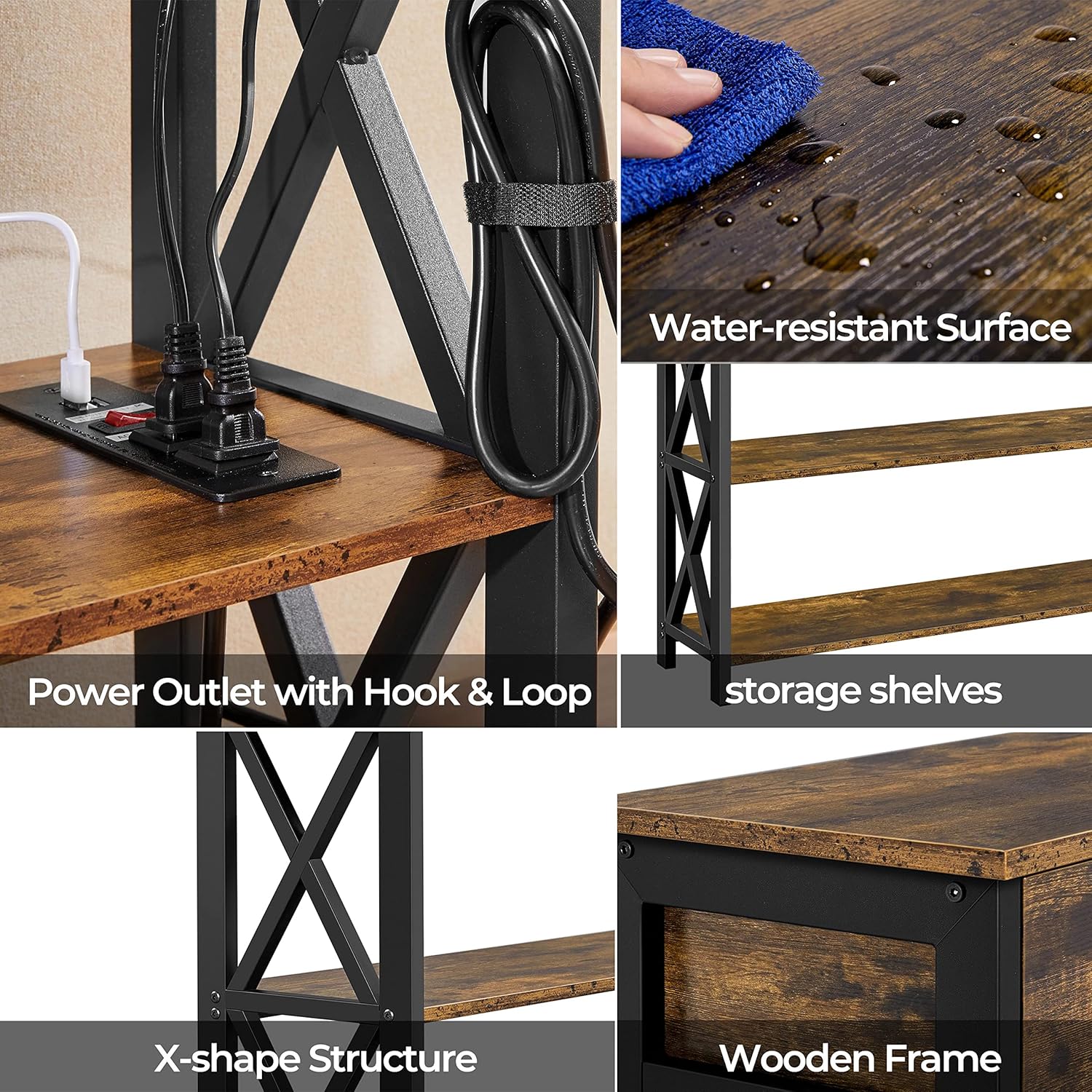 Topeakmart Console Table with Charging Station, 40" Narrow Entryway Table with 2 Power Outlets and 2 USB Ports, Sofa Hallway Table with Drawer, Behind Couch, for Living Room Rustic Brown