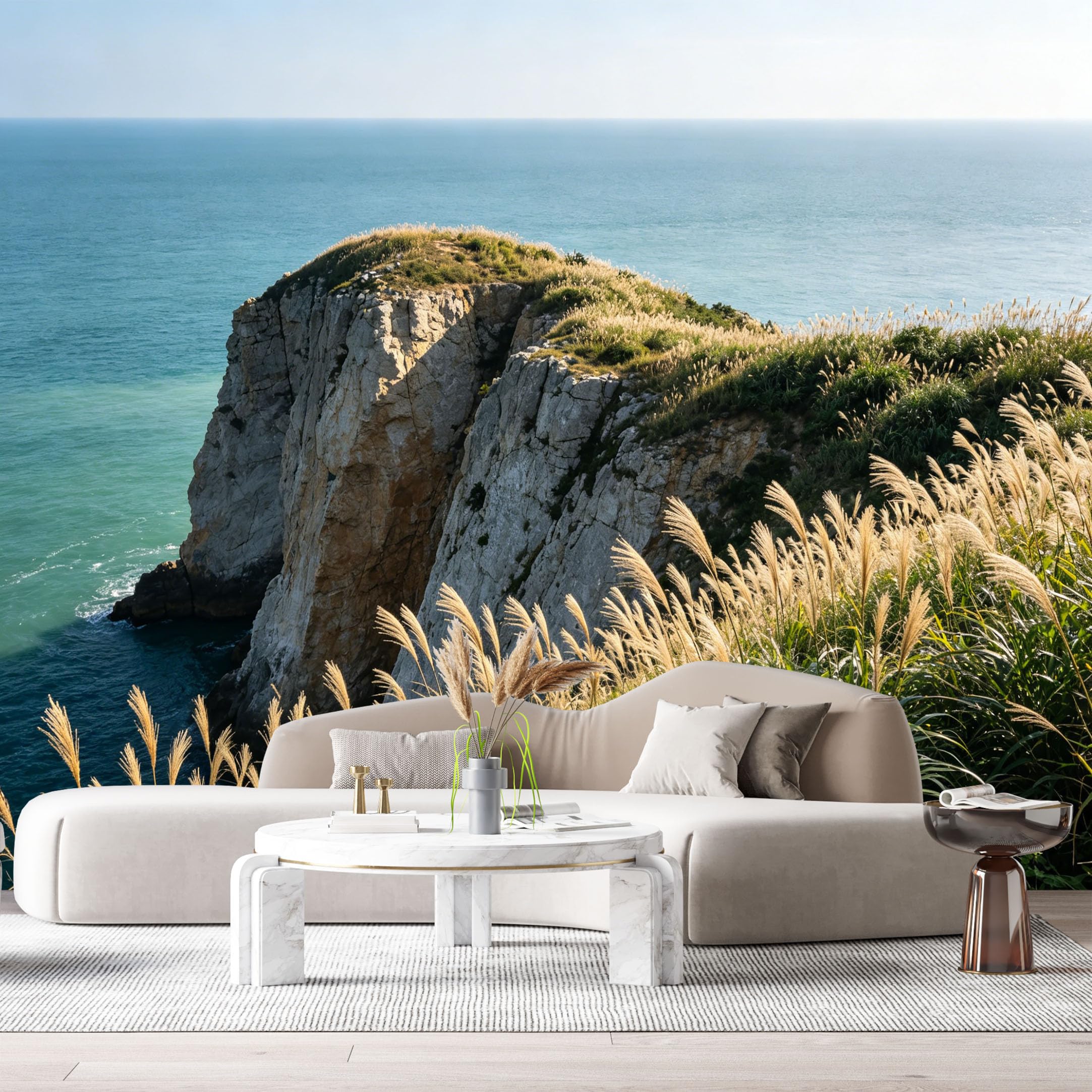 Custom Size Wall Murals Coastal Landscape Ocean Marine Cliffs Reed Plants SelfAdhesive Wall Fabric Removable Large Wallpaper for Photo Living Room Interior Decor