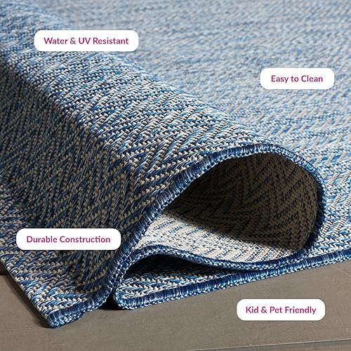 Miniatura 5 de SAFAVIEH Alfombra Lavable para Exteriores Colección Courtyard - Pasillo de 2'3" x 6'7", Azul Marino y Gris, No Desprende Pelusa y Fácil Limpieza,