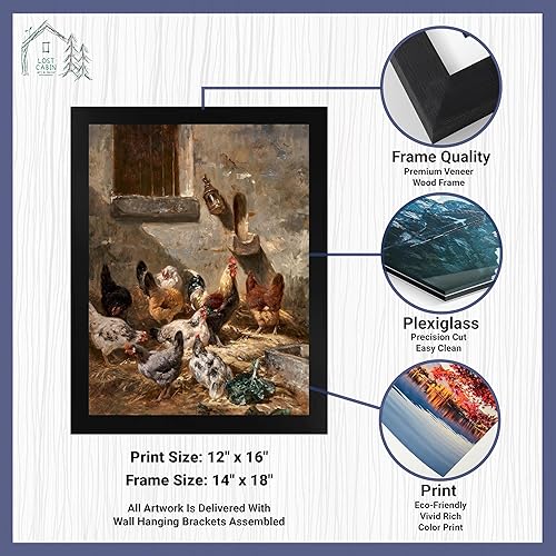 Miniatura 2 de Gallo y gallinas de la cabaña perdida en el corral de Charles Emile Jacque  Impresión en marco biselado dorado  Reproducción de pintura de obras de