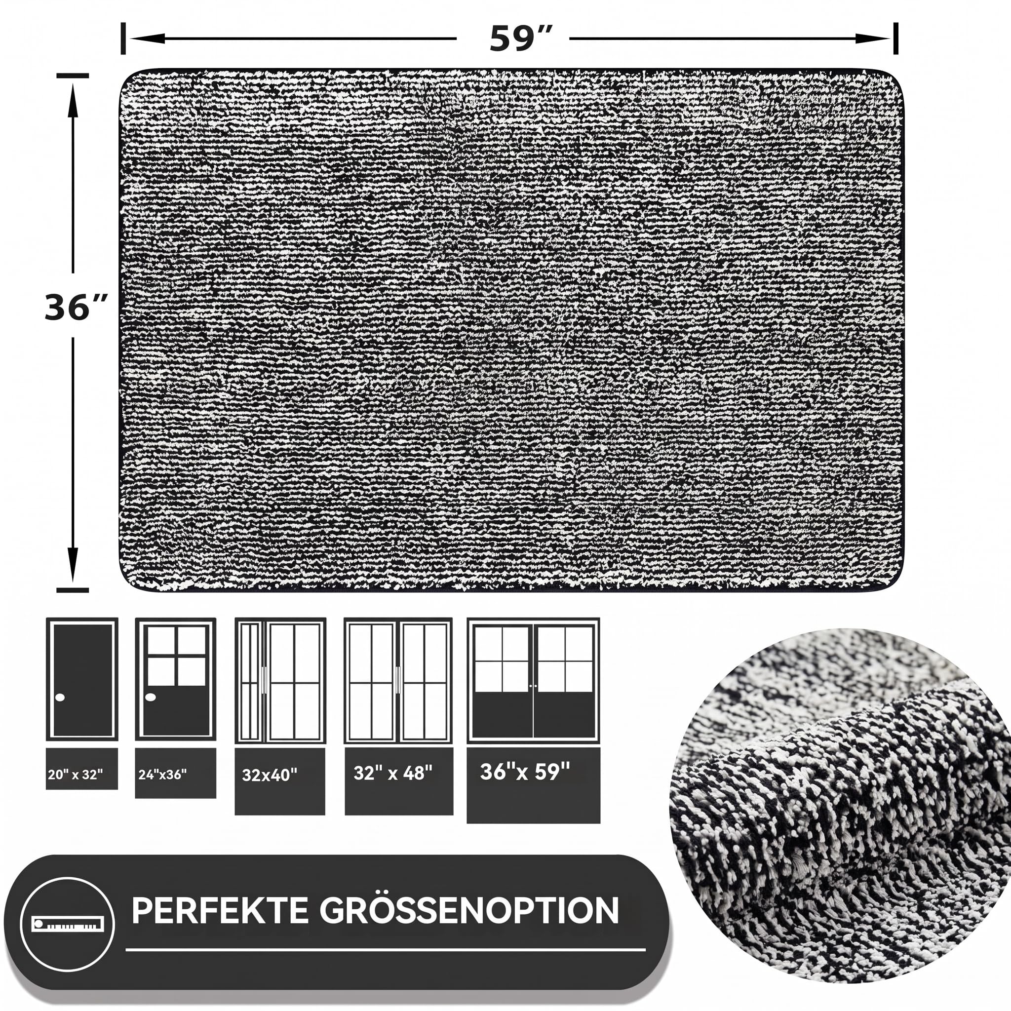 FENGYI Schmutzfangmatte Innen rutschfeste Fußmatte 90 x 150 cm Schwarz