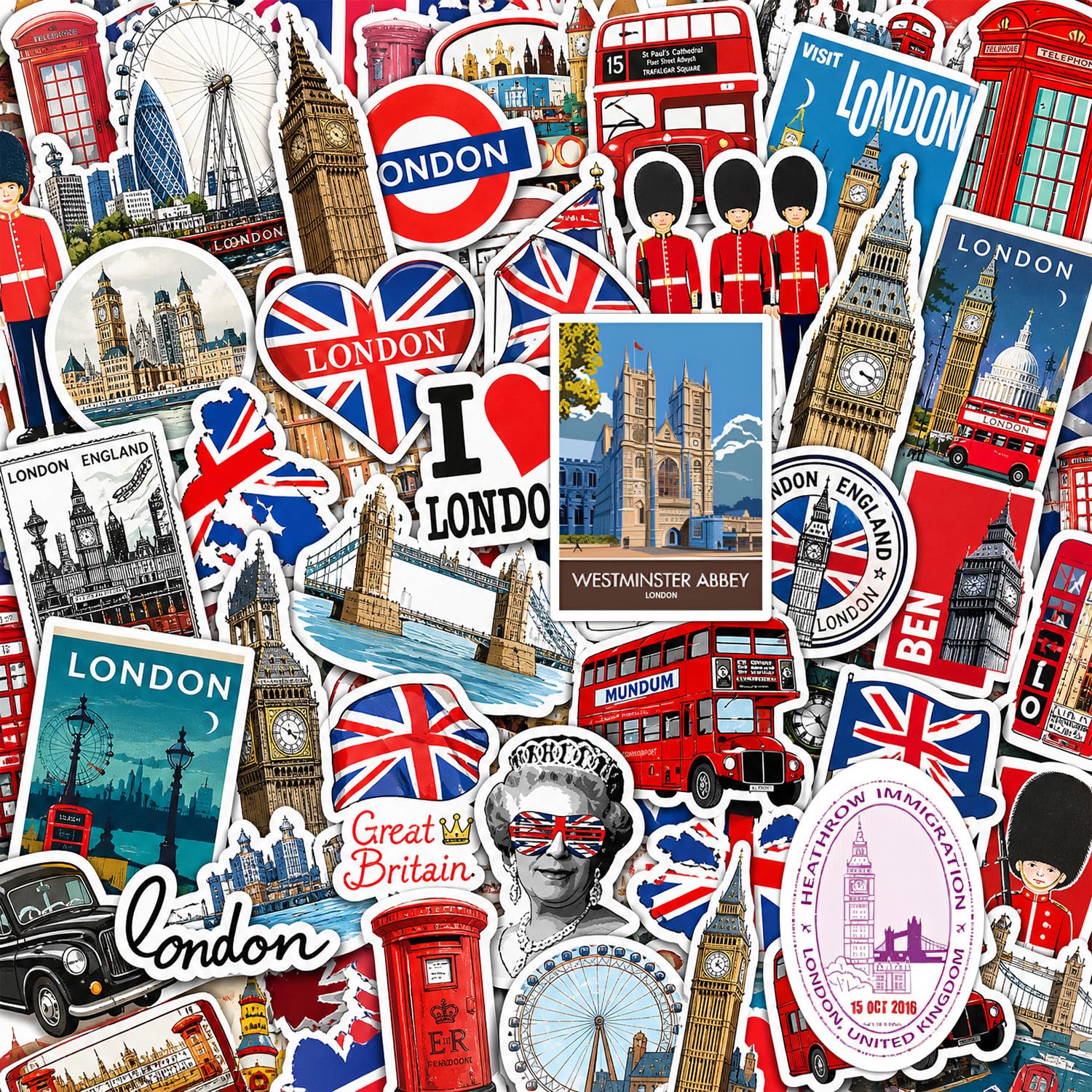 100 Pcs British Vintage London Stickers | Waterproof Travel Stickers for Scrapbooking Water Bottle LaptopSkateboard