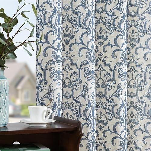 Miniatura 7 de jinchan Cortinas para dormitorio, filtrado de luz, juego de 2 paneles de 84 pulgadas de largo, estilo barroco, cortinas de mezcla de lino para sala