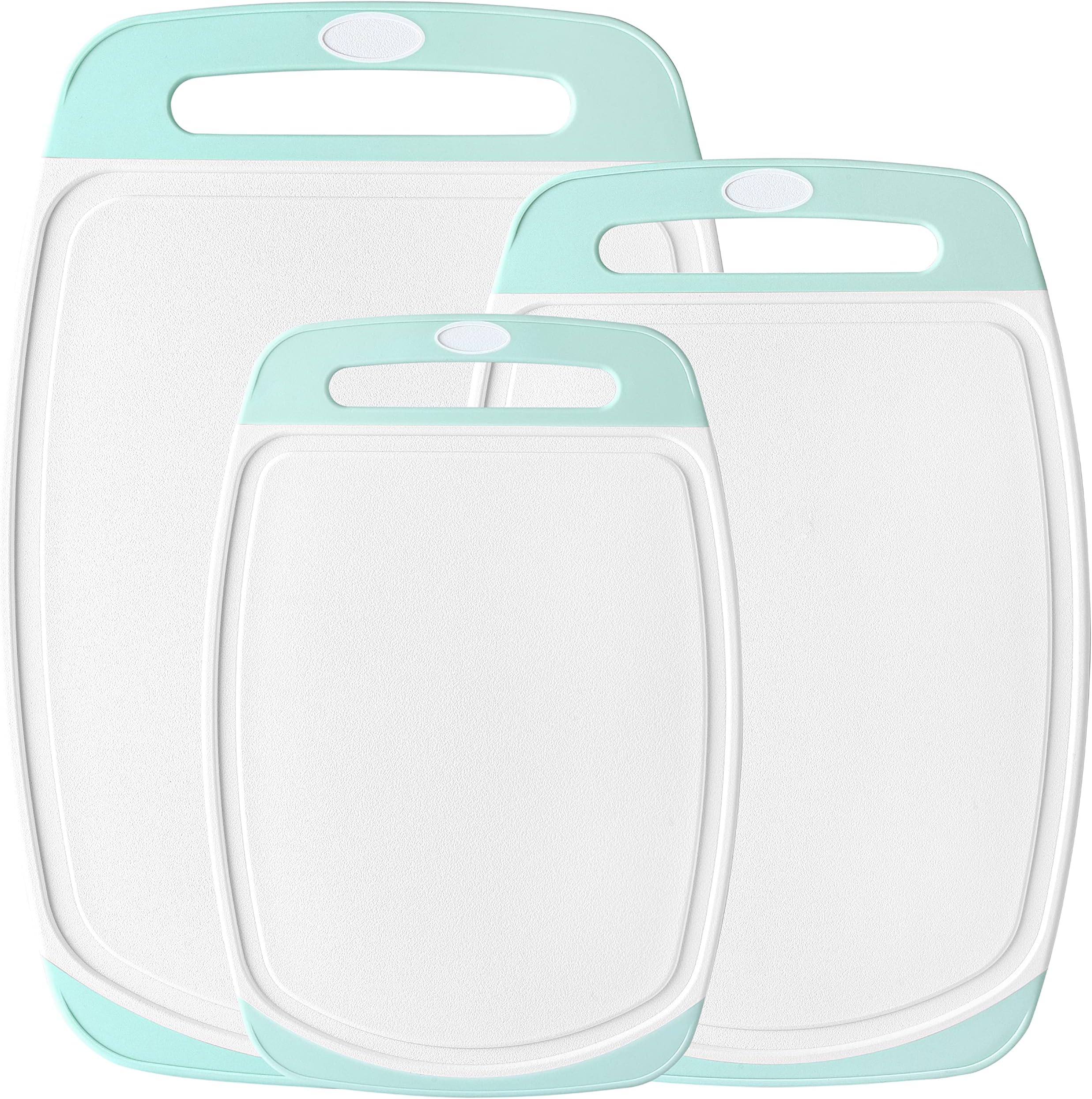 Spring Chef Cutting Boards for Kitchen - BPA Free Plastic Cutting Board Set of 3, Chopping Board Set with Juice Grooves for Fruits, Veggies & Meat with Easy Grip Handle - Dishwasher Safe - Mint