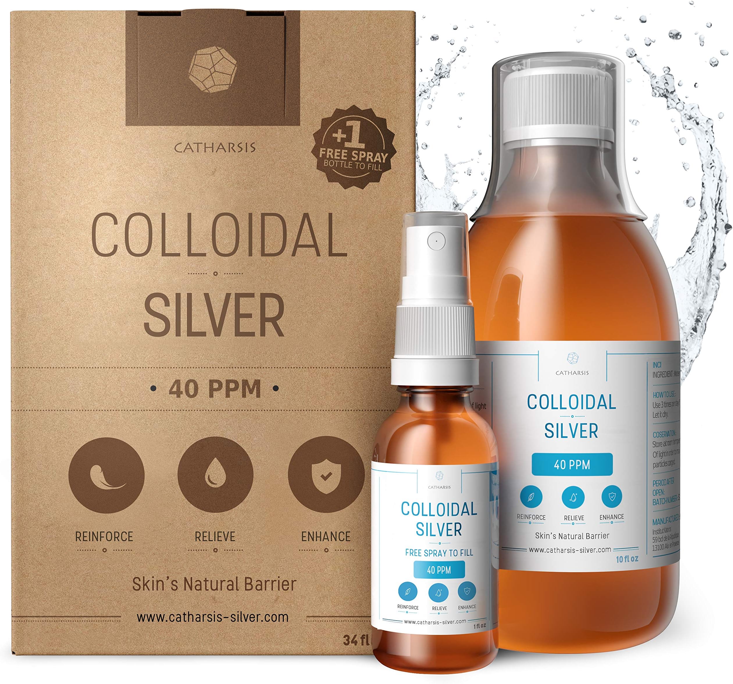 Premium 100% Natural Colloidal Silver 10oz 40 PPM Spray to Fill Superior Concentration, Smaller Particles = Best Results Certified by 3 Laboratories We Proudly Manufacture our Product Catharsis