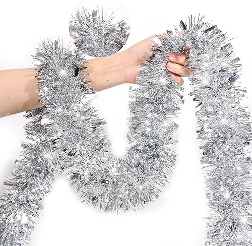 Miniatura 11 de Guirnalda de oropel verde de 50 pies para árbol de Navidad, decoraciones para árbol de Navidad, guirnalda metálica brillante con torsión para árbol,