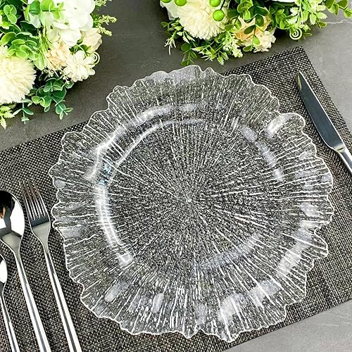 Reef - Juego de 12 platos de carga para platos llanos redondos de plástico de 13 pulgadas, decoración de bodas, manteles individuales (transparente)
