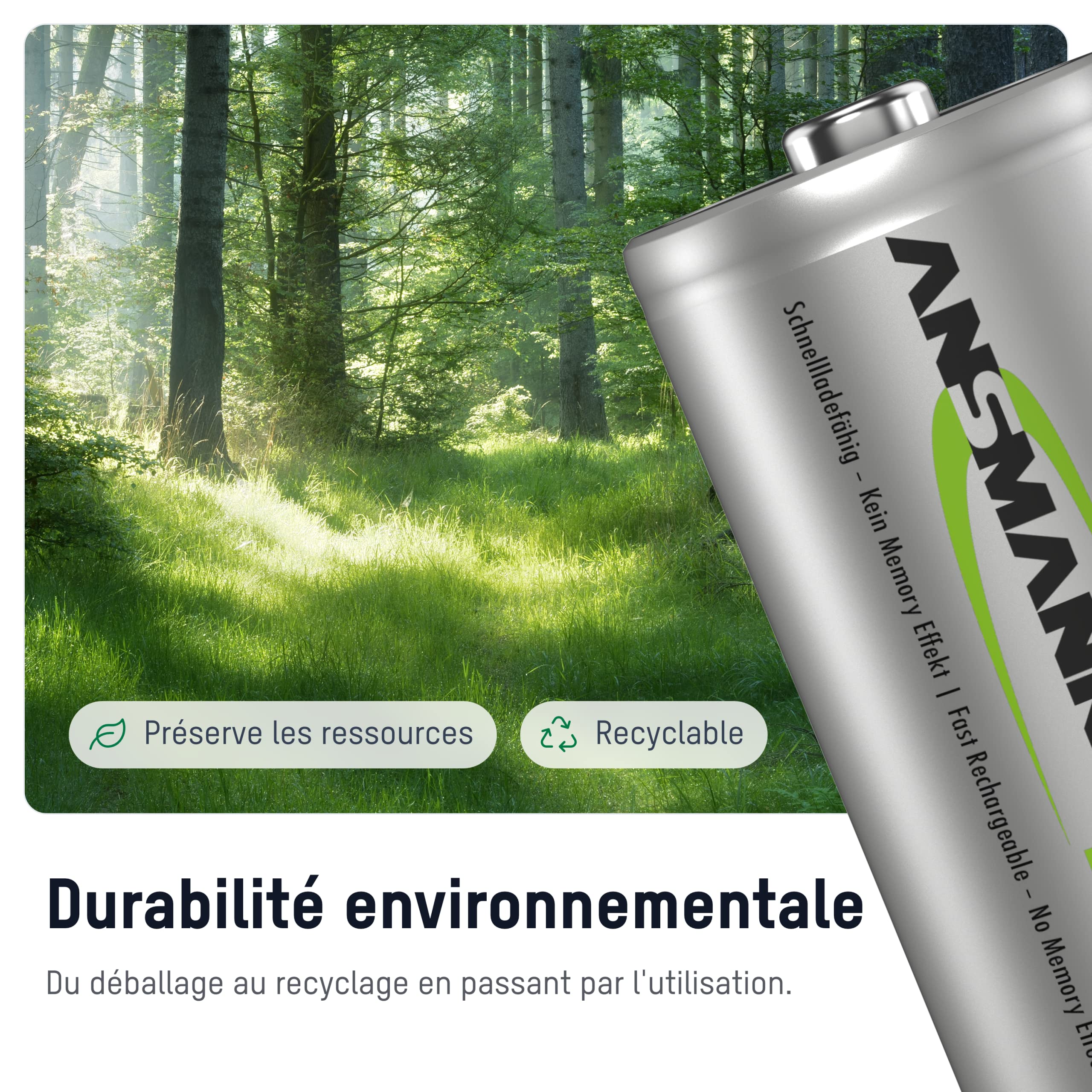 ANSMANN Piles rechargeables Mono D 5000 mAh 1,2 V (lot de 2) – Piles HR20 rechargeables à faible autodécharge – Accumulateurs idéaux pour les radios, haut-parleurs portables, jouets