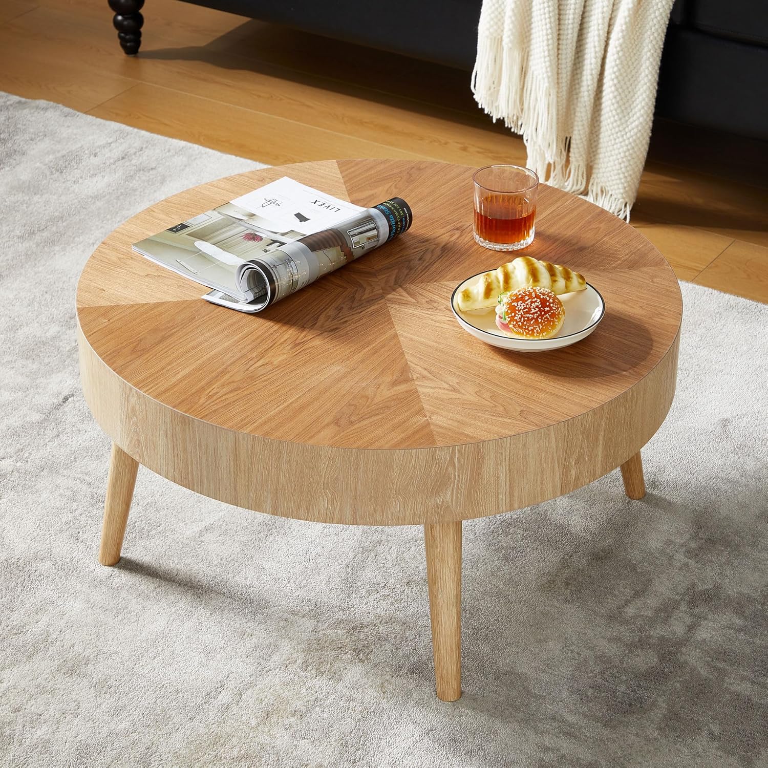 Farmhouse Round Coffee Table Set of 2, Rustic Sofa Side End Tables w/Wood Finish, Nesting End Table Set for Living Room, Bedroom (Natural)