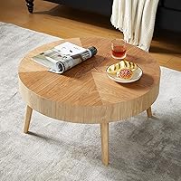Vista 6 de Juego de 2 mesas de centro redondas anidables de AVZEAR, mesa de café moderna de estilo granja, mesas anidables de madera natural estilo boho, mesa