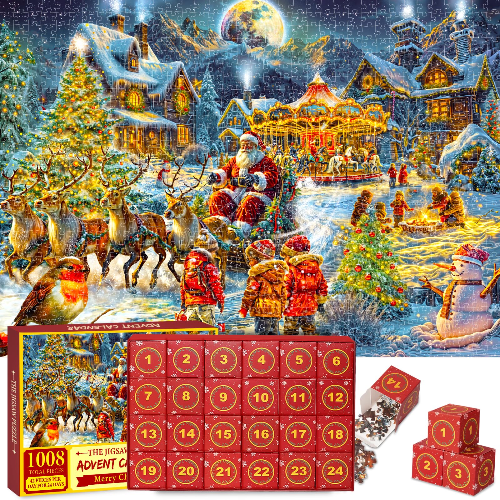 Calendrier de l'Avent Puzzle Village de Noël puzzle 1008 pièces 68x48cm 24 cases 42 pièces Wilson Jeux Calendrier de l'Avent Puzzle Village de Noël puzzle 1008 pièces 68x48cm 24 cases 42 pièces Wilson Jeux