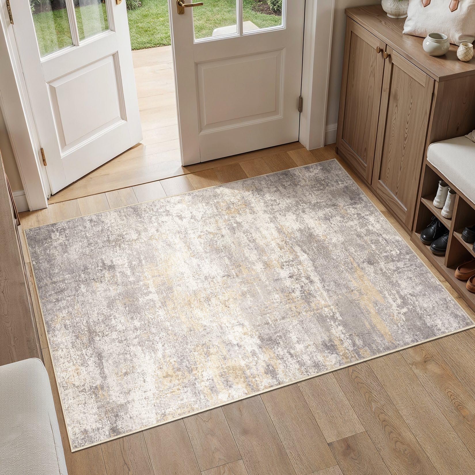 cotiled 3x5 area rug for living room large modern neutral abstract rugs washable nonslip backing soft carpet for bedroom dining room office decor grey grey/brown