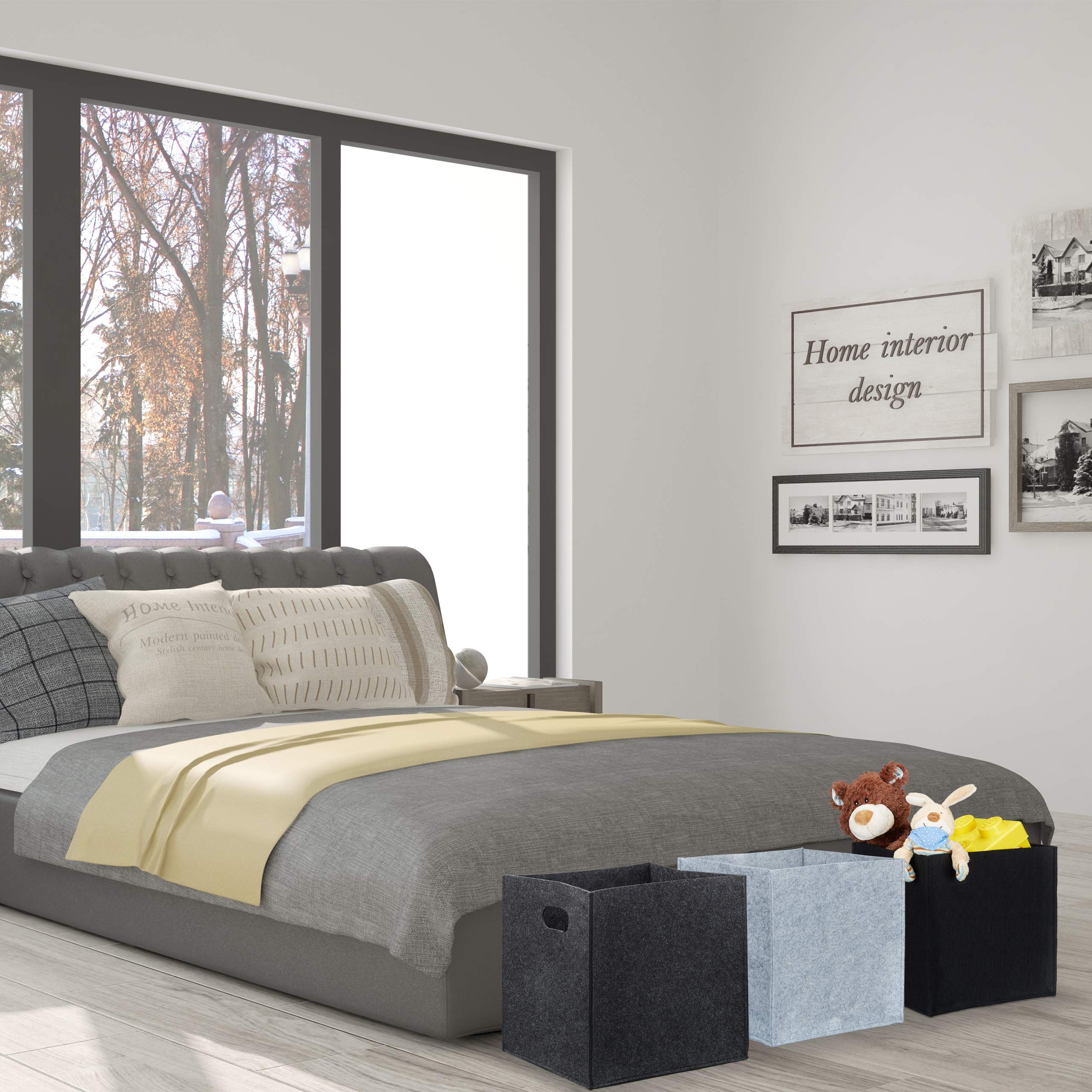 Relaxdays Quadratischer Filzkorb, H x B x T: 30 x 30 x 30 cm, faltbar, mit 2 Trageöffnungen, schicker Regalkorb, grau (Packung mit 4)