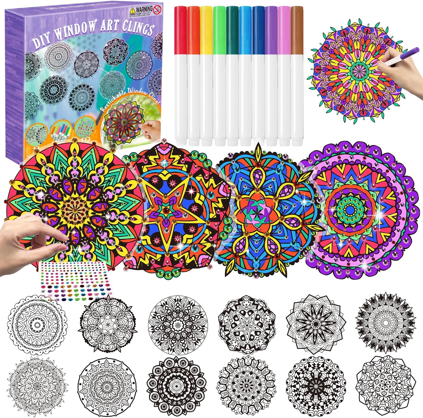 Insnug Mandala Window Cling Art Craft Kit, for Kids & Adults, Stained Glass Art, Suncatcher Kit, Customizable Designs & Coloring for Relaxation